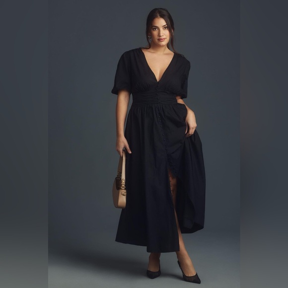 NWOT Anthropologie Katerina Button-Front Midi Dress Black - Picture 15 of 16